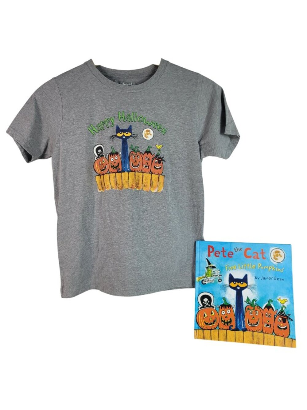 Pete The Cat Halloween Set T Shirt & Book Large Book Five Little Pumpkins Dean